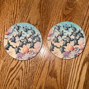 Set of 2 Wood Coasters with Sea Turtle Print, Bottle Opener on the back, NWT